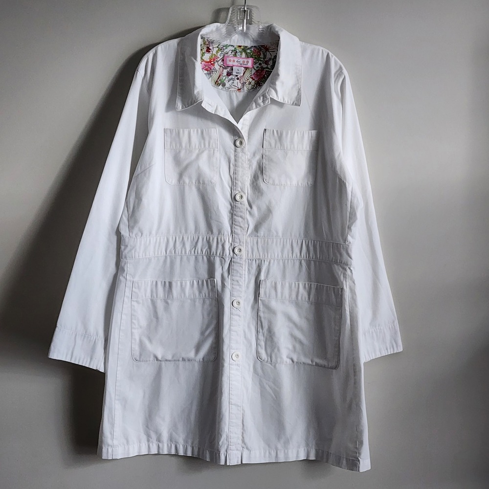 Koi by Kathy Peterson Lab Coat Womens Large White Medical Vet Nurse Massage